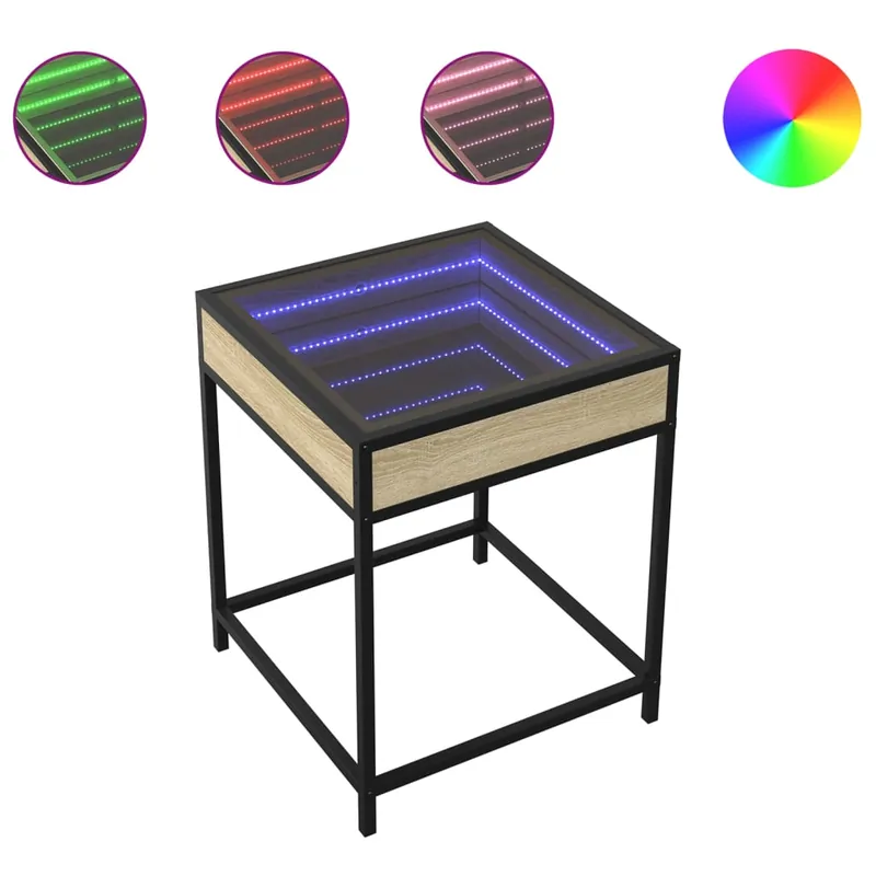 Mesita De Noche - Mesilla De Noche con Infinity LED roble ahumado 40x40x51 cm