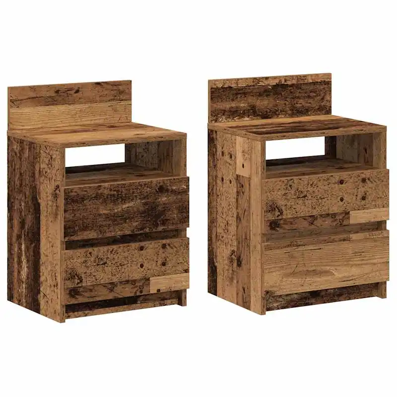 Juego De Mesitas De Noche - Mesillas De Noche con 2 cajones madera vieja 40x33x60 cm
