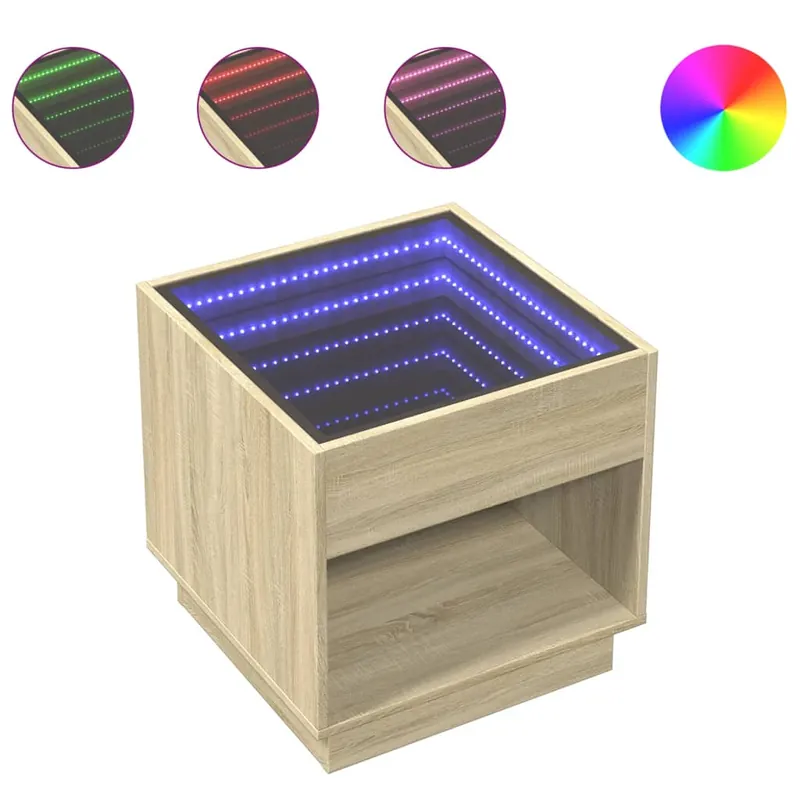 Mesita De Noche - Mesilla De Noche con Infinity LED roble Sonoma 50x50x50 cm