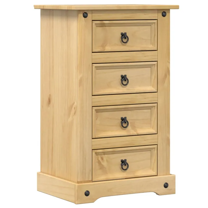 Mesita De Noche - Mesilla De Noche Corona madera maciza de pino 53x39x84 cm