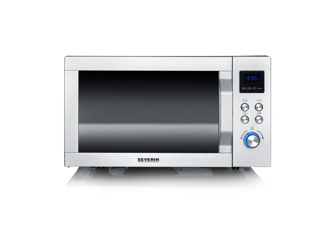 SEVERIN Microondas 3 en 1, Microondas con Grill, Convección y Base de Vidrio, Microondas Digital, Amplio para Platos Cuadrados, 900 W, 25 L, Acero Inoxidable/Negro Mate, MW 7777 - Electrodomésticos