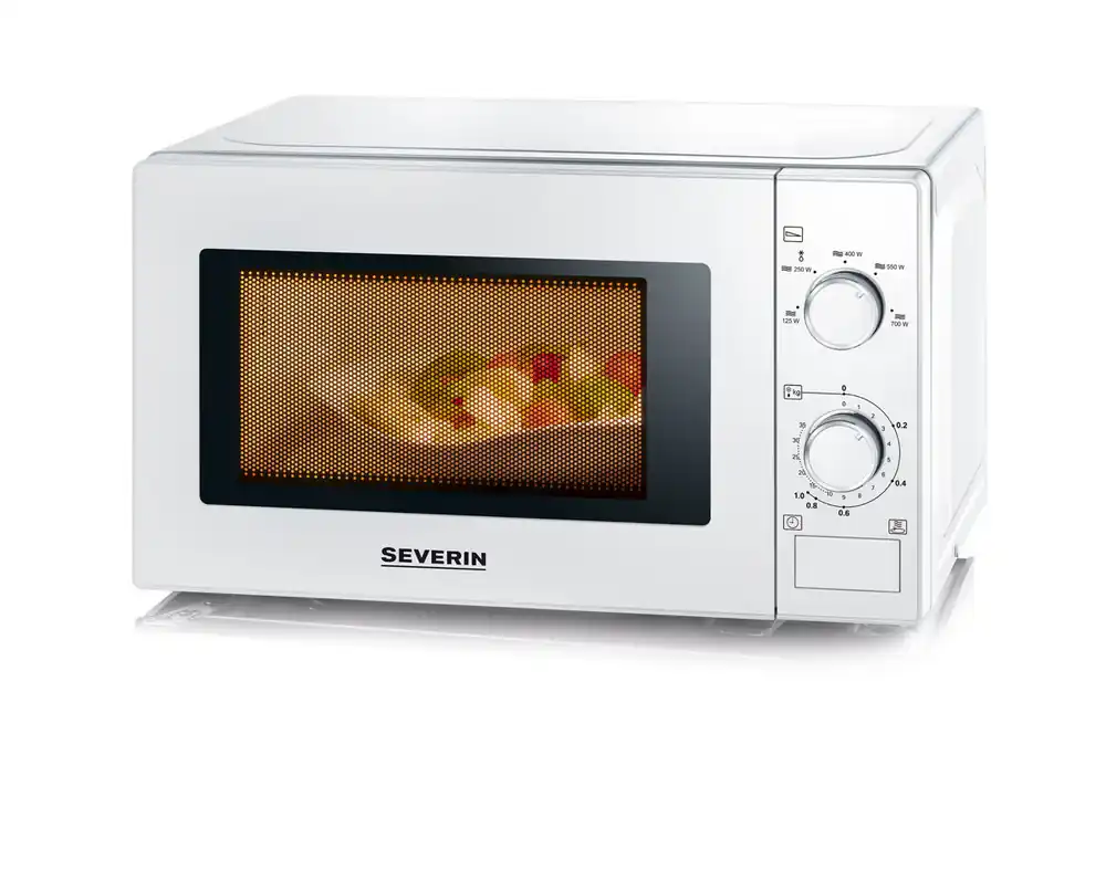 SEVERIN Microondas pequeño de 20 litros, microondas sencillo para calentar y descongelar, con plato giratorio, distribuye el calor de manera uniforme, 44x34,5x26 cm, blanco, 900 W, MW 7770 - Electrodomésticos