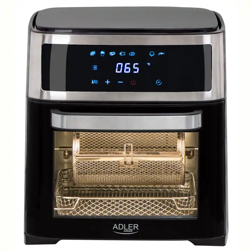 Adler AD6309 Horno Freidora de Aire Caliente 13 L sin Aceite 8 Programas Temporizador, Temperatura 40–200°C, 2500, Negro - Electrodomésticos