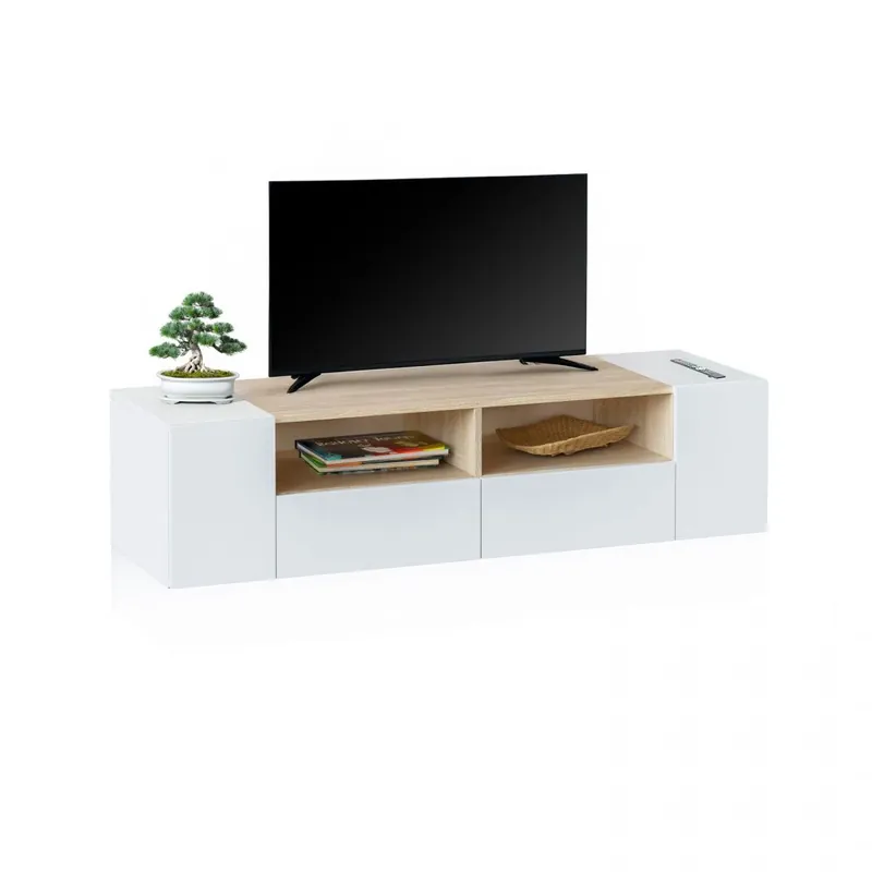 Mueble TV con almacenamiento en blanco mate y roble canadian 138 cm Nima Blanco Artik (Blanco Mate) - Roble Canadian 138 x 34 x 40,2 cm