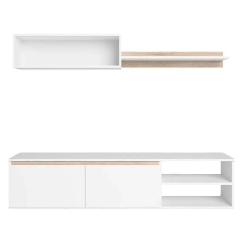 Modulo de TV para Salón Comedor Estilo Nórdico en Color blanco Mate y Roble Sahara 160 cm - Muebles