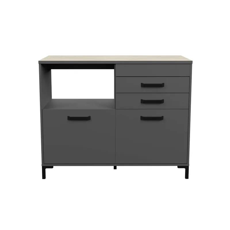 Módulo Inferior Cocina Smoke 118 cm Con Cajones Color Gris y Roble Estilo Moderno - Muebles