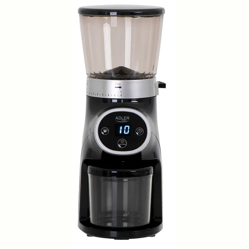 Adler AD4450 Molinillo Café Profesional Eléctrico, Sistema de Muelas, 17 Niveles Molido, 60 gr, Temporizador, 300, Negro - Cocina