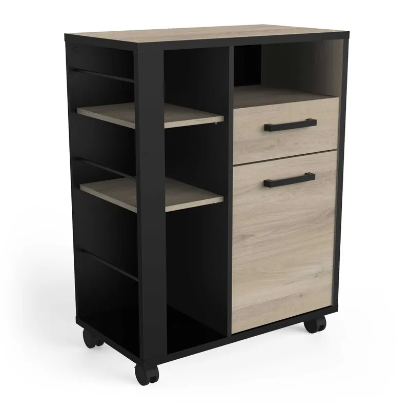 MUEBLE AUXILIAR DE COCINA CON RUEDAS BOTIER, Roble / Negro , 71,9 x 40 x 87,1 cm, mueble cocina con ruedas - Muebles