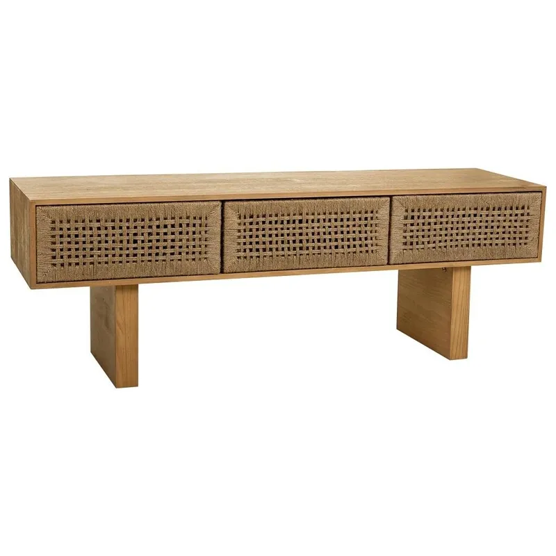 Mueble bajo de madera y cuerda trenzada marrón 130x36x45 - Muebles