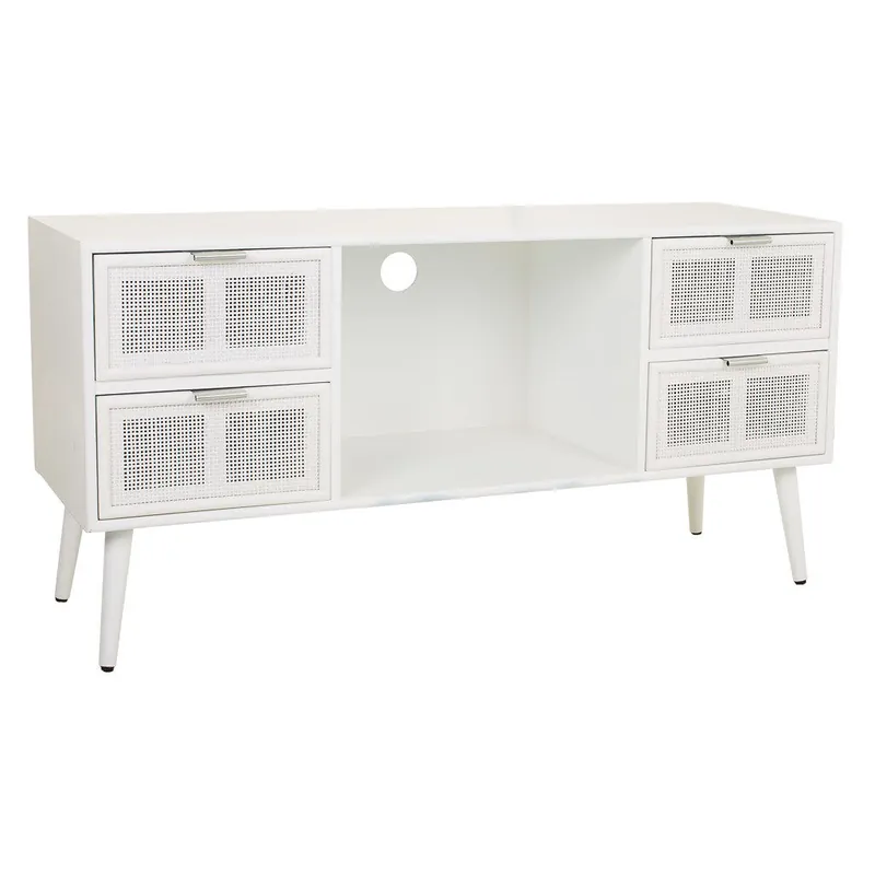 Mueble bajo de madera y rejilla blanco 120x42x60 - Muebles