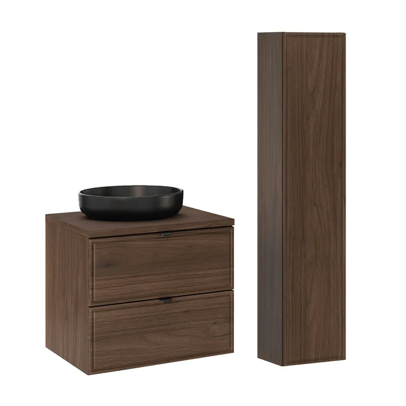 Mueble bajo Elias 60cm y mueble alto Madera oscura - Baño
