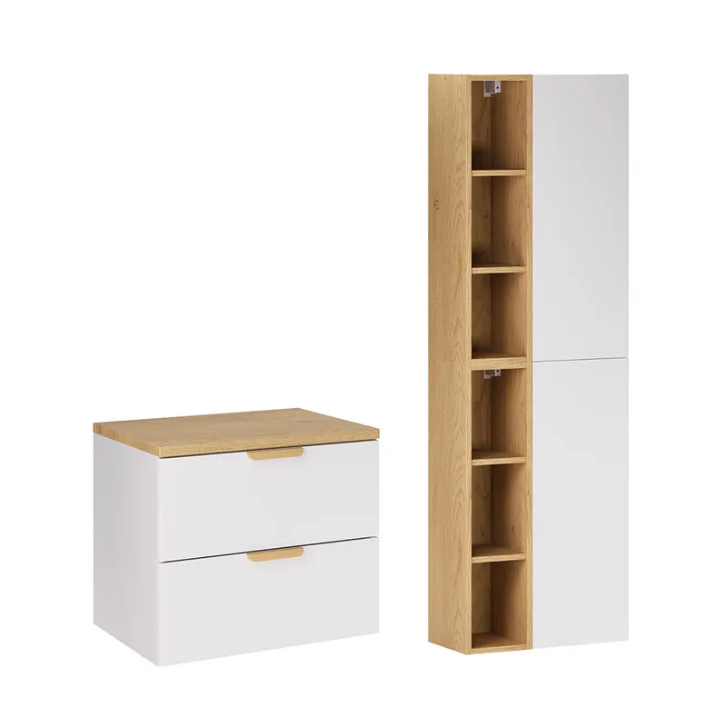 Mueble bajo encimera de 60 cm y juego de columnas Oria Blanco mate - Baño