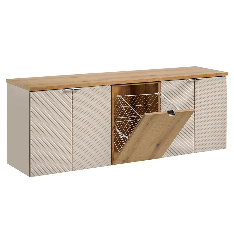Mueble bajo lavabo 160cm 4 puertas cesto de ropa Manoa Cachemira y Madera - Baño