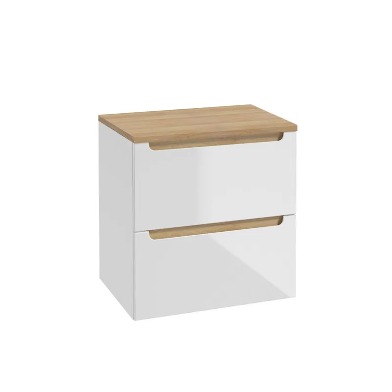 Mueble bajo lavabo 60cm 2 cajones encimera Livia Blanco y Madera - Baño