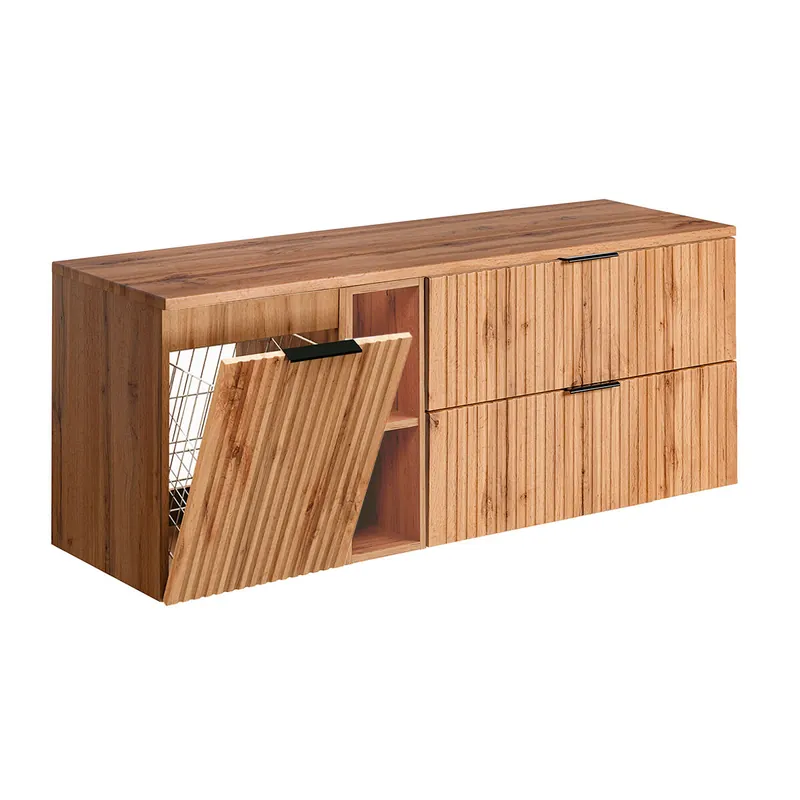 Mueble bajo lavabo 140cm 2 compartimientos cesto de ropa Adriel Madera - Baño