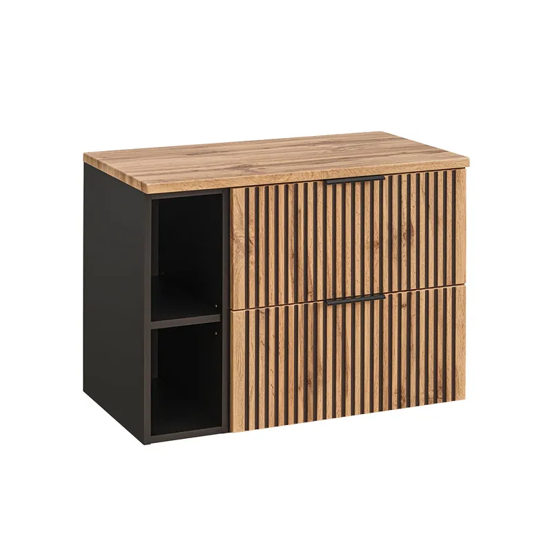 Mueble bajo lavabo 80cm 2 nichos Gaia Madera y Negro - Baño
