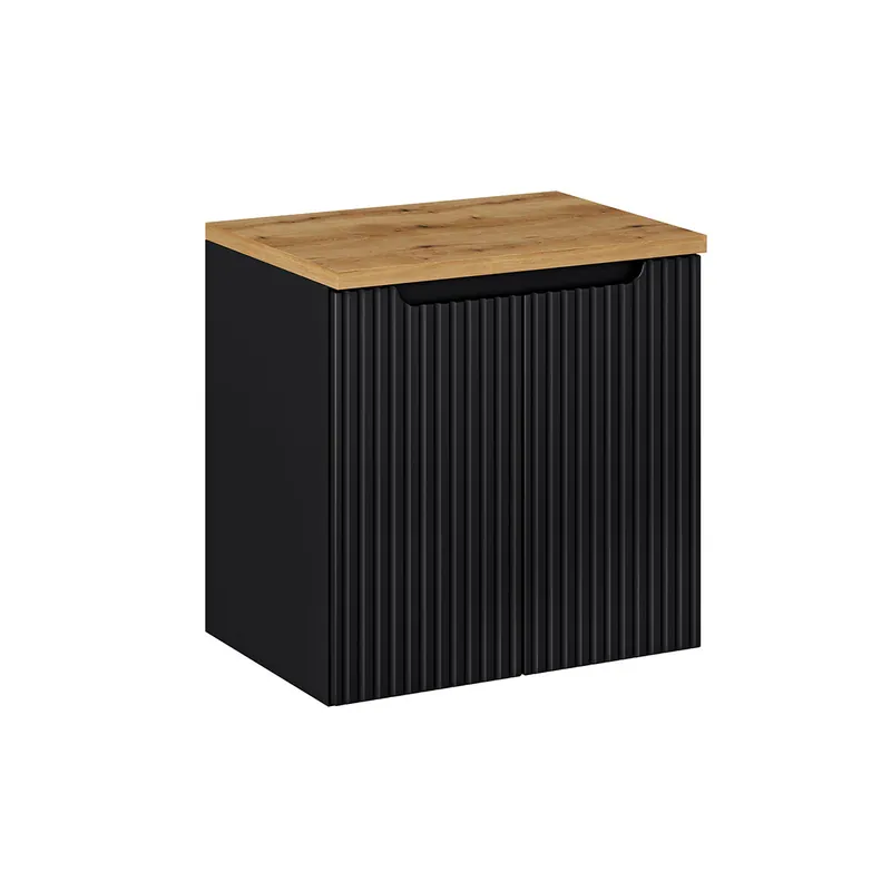 Mueble bajo lavabo 60cm 2 puertas encimera Riva Negro y Madera - Baño