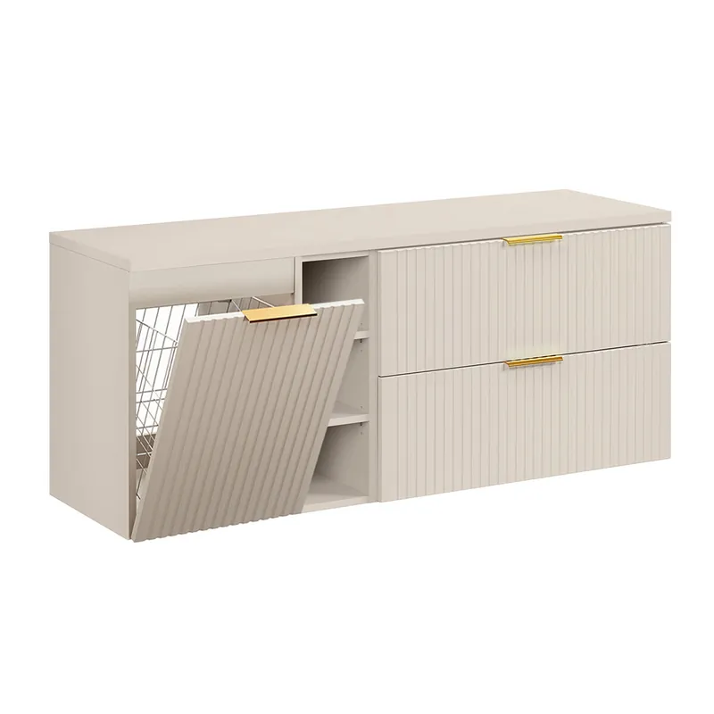 Mueble bajo lavabo 140cm 3 compartimientos cesto de ropa Adriel Cachemira - Baño