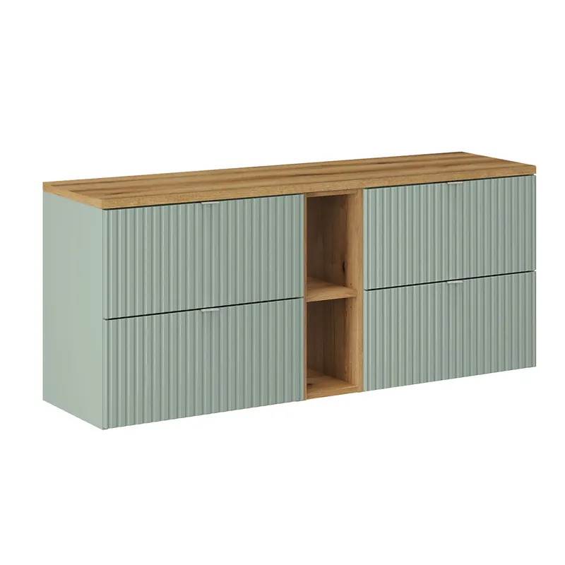 Mueble bajo lavabo 140cm 4 cajones 2 compartimientos Jade Verde y Madera - Baño