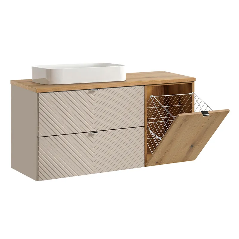 Mueble bajo lavabo 120cm cesto de ropa Manoa Cachemira y madera - Baño