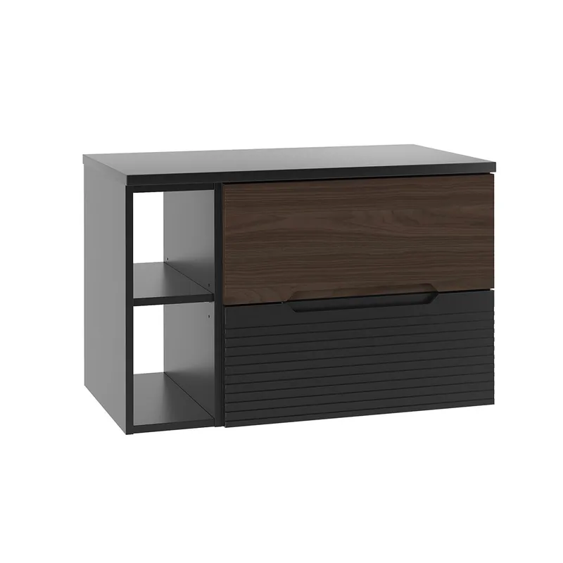 Mueble bajo lavabo 80cm compartimiento encimera Sylla Negro y madera - Baño