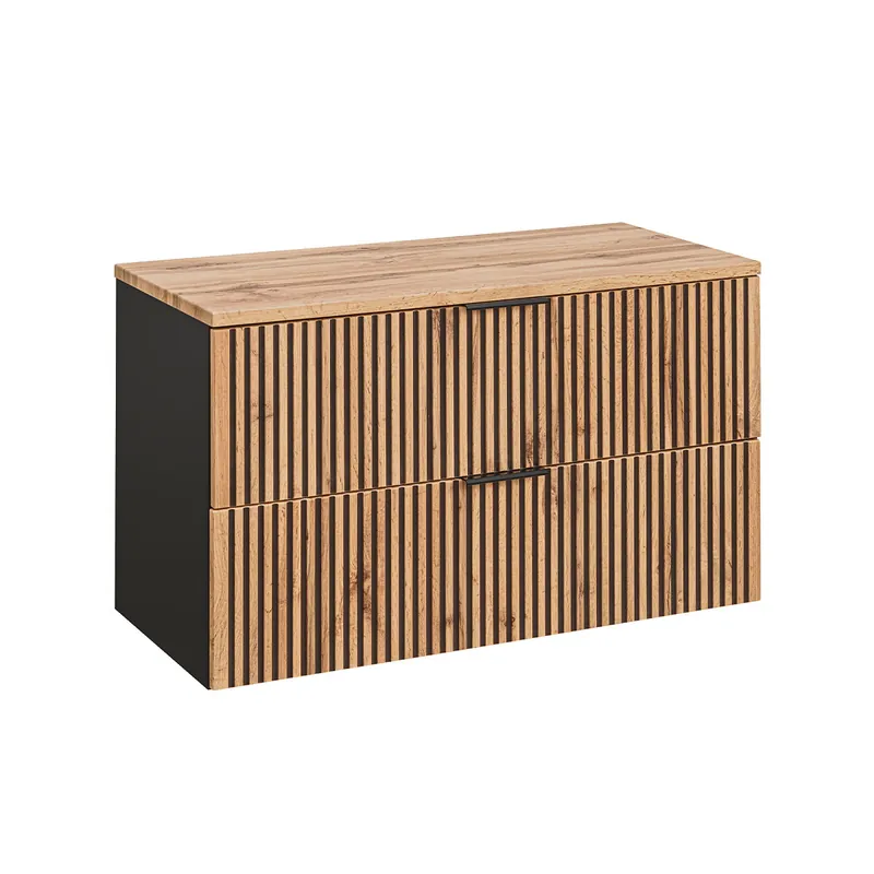 Mueble bajo lavabo 100cm encimera Gaia Madera y Negro - Baño