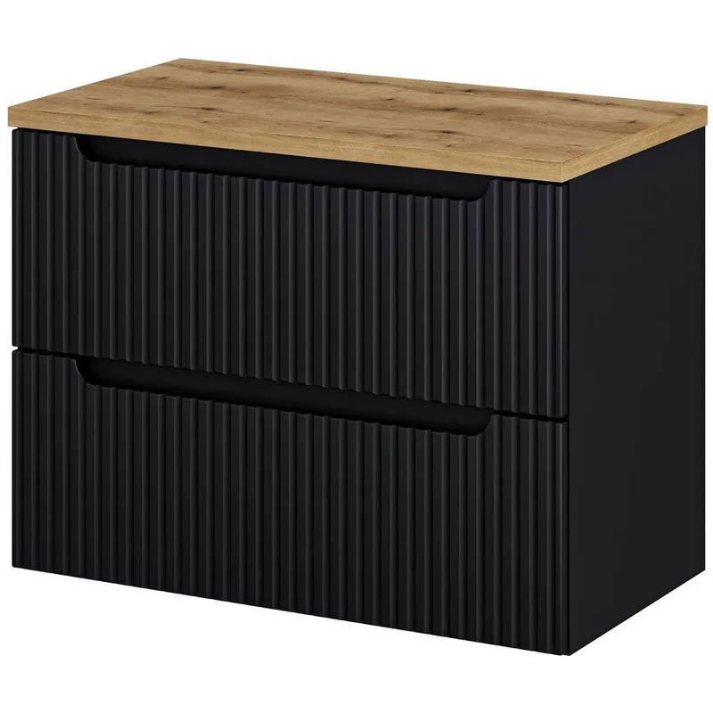 Mueble bajo lavabo Newport de pared con 2 cajones MDF 80x60x40 cm - Negro/Roble