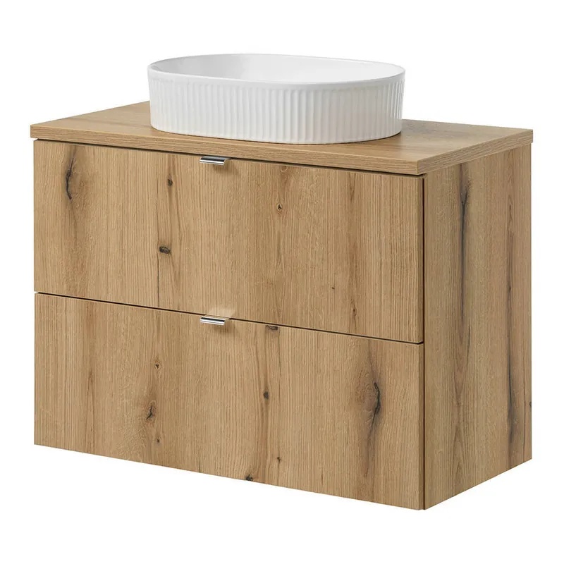 Mueble bajo 'Newport' con lavabo de cerámica y 2 cajones 80x71x40 cm - Roble