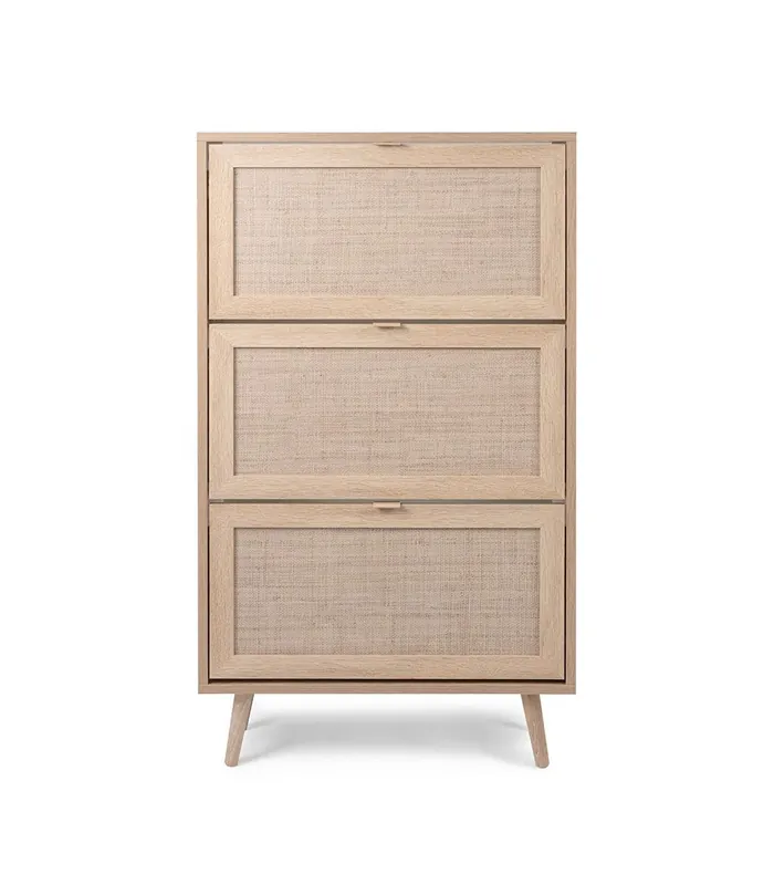 Mueble zapatero 3 puertas 70 cm - Impresión efecto ratán