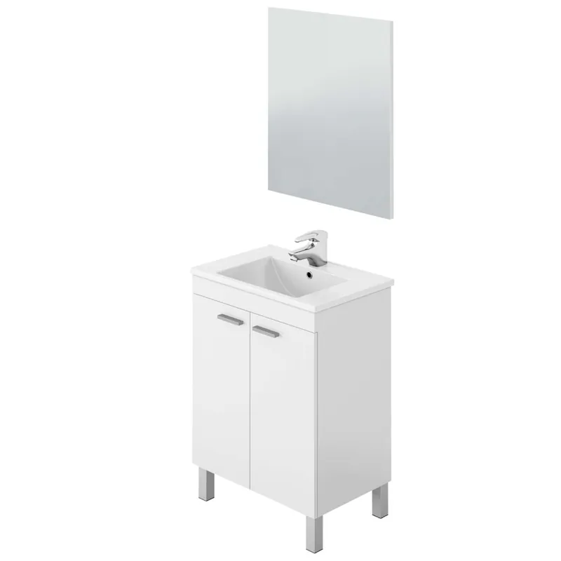 Mueble de baño con 2 puertas en Blanco Brillo con espejo y lavamanos de ppmma