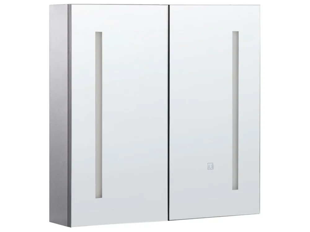 Armario con espejo de pared para baño LED CHABUNCO 60 cm 60 cm Negro