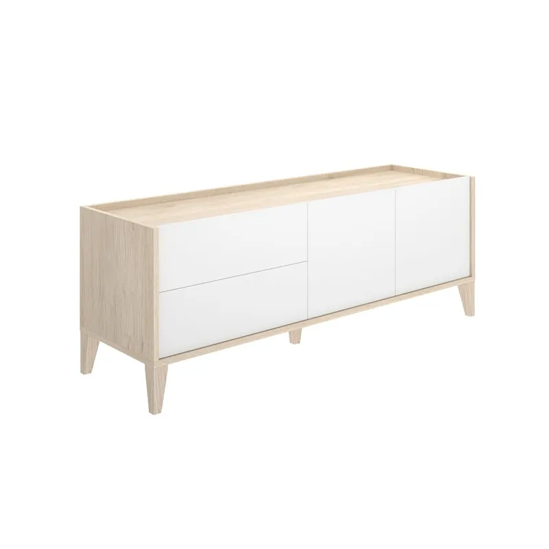 Mueble de TV Bari 2 cajones con armario doble blanco/natural 50,1x129x39,2 cm - Muebles