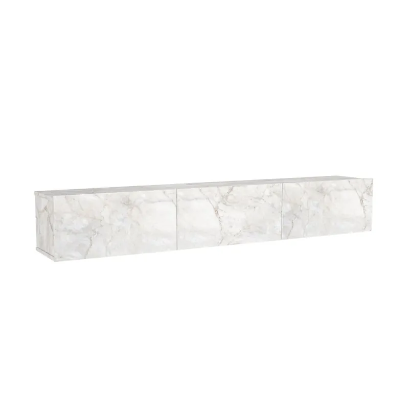 Mueble de TV Damla 3 puertas abatibles efecto mármol gris 29,5x180x29,5 cm - Muebles