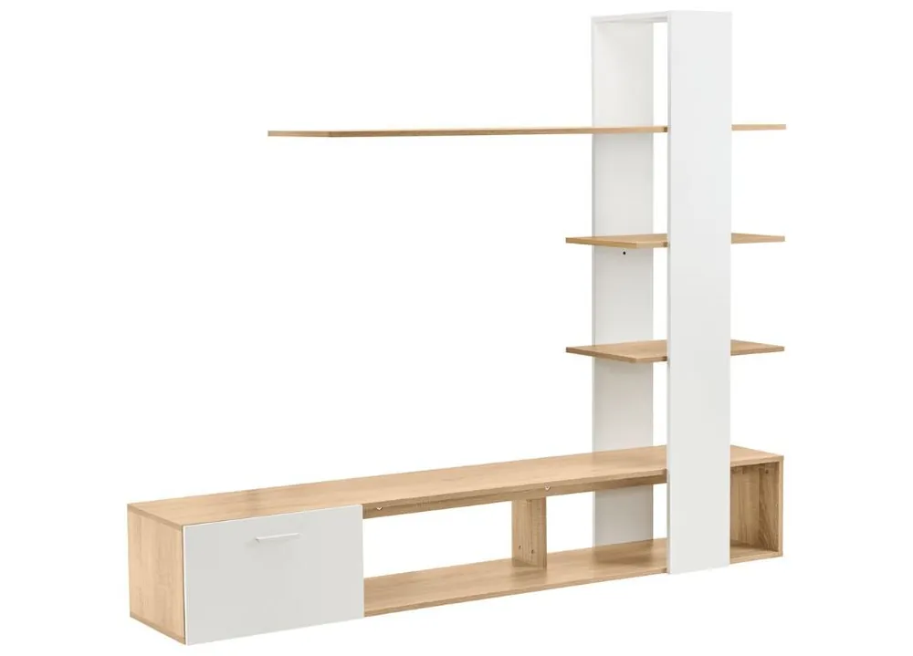 Mueble de TV de pared moderno para salón efecto roble blanco 180x33,5x151,5cm - Muebles