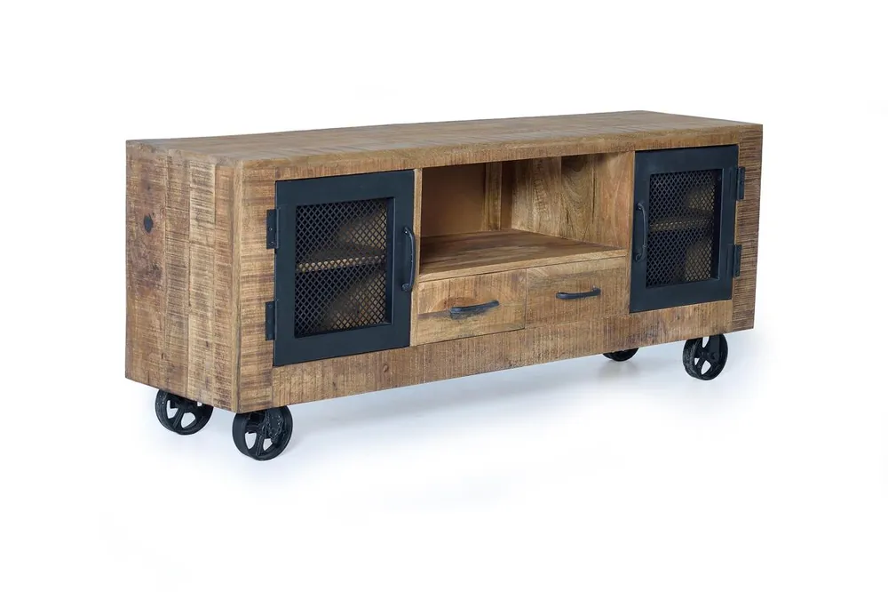 Mueble de tv en madera de mango y metal natural Marrón de 60x38x150 cm - Giner y Colomer