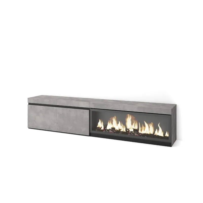 Mueble de TV Kroma armario doble con chimenea derecha gris 45x208,2x34,6 cm - Muebles