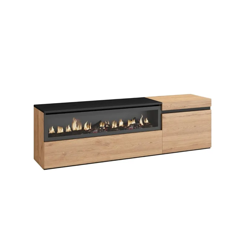 Mueble de TV Kroma con chimenea izquierda negro 45x152,5x34,6 cm - Muebles
