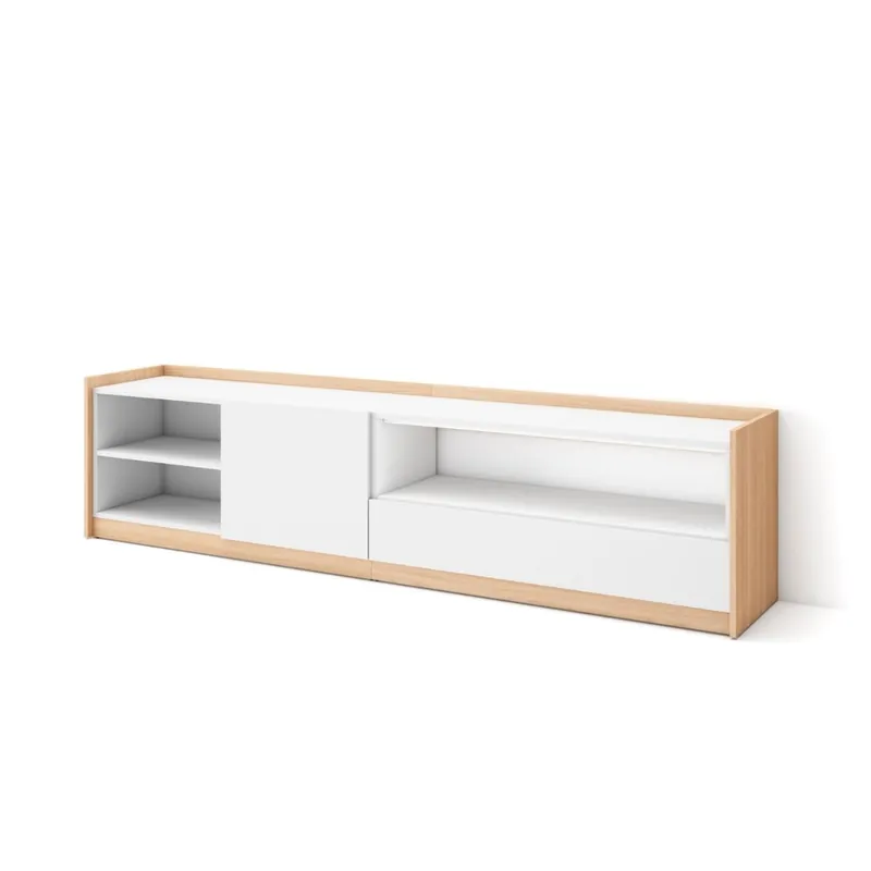 Mueble de TV Kroma con dos puertas y compartimento a la derecha blanco/natural 49,5x207,2x35 cm - Muebles