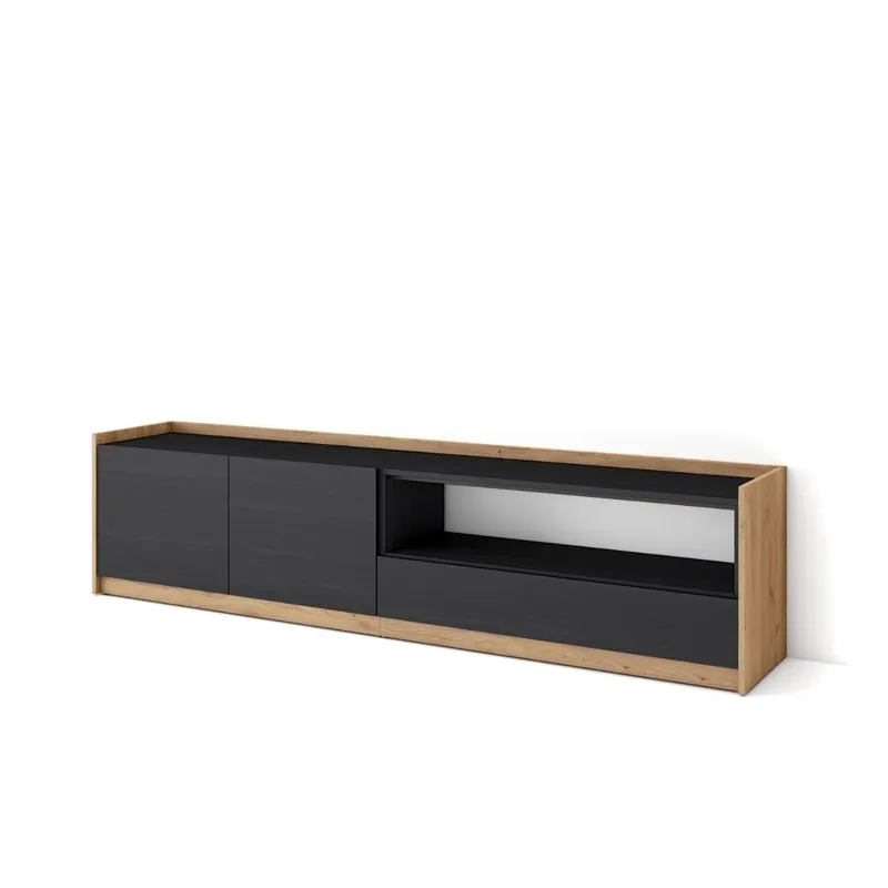 Mueble de TV Kroma con dos puertas y compartimento derecha blanco/natural 49,5x207,2x35 cm - Muebles