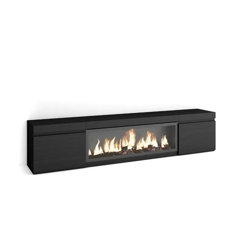 Mueble de TV Kroma dos puertas con chimenea central gris 45x208,2x34,6 cm - Muebles