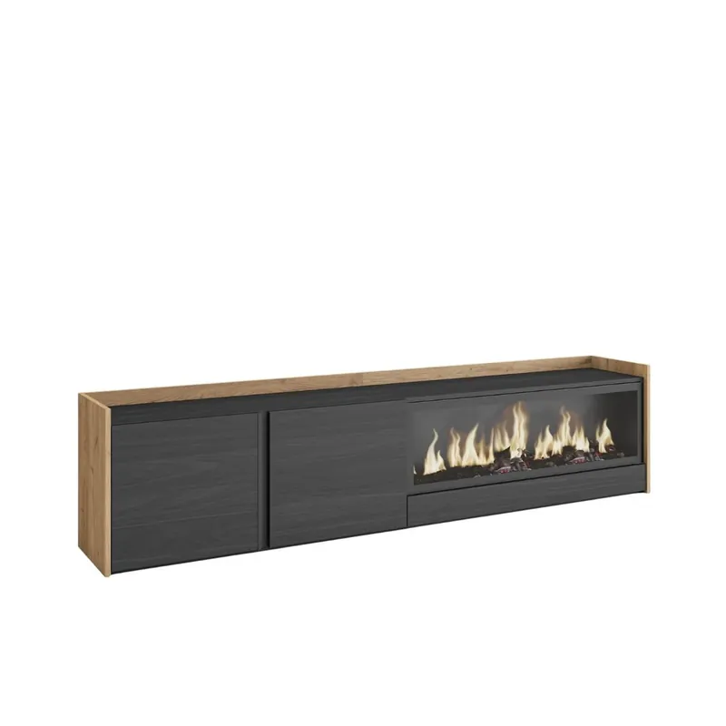 Mueble de TV Kroma luz LED con chimenea derecha beige 50x212,4x35 cm - Muebles