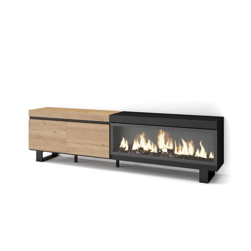 Mueble de TV Kroma 2 puertas con chimenea derecha gris 57x208,2x34,6 cm - Muebles