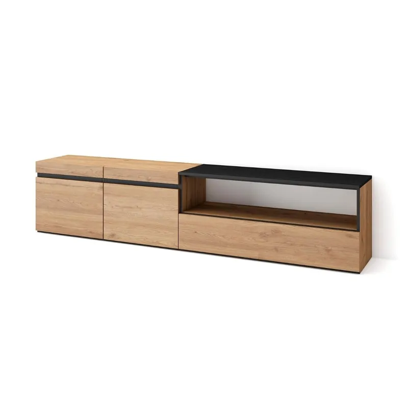 Mueble de TV Kroma 3 puertas con estante derecha roble 45x203x34,6 cm - Muebles