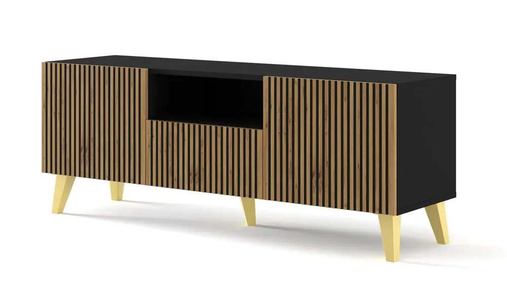 Mueble de TV RAVENNA P 150x42x56 Negro, beige, dorado - Muebles
