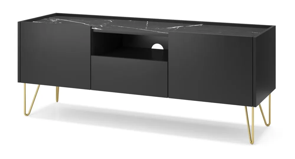 Mueble de TV HARMONY 144x37x55 Negro, dorado - Muebles