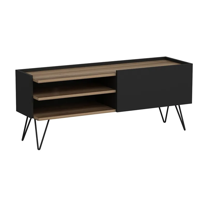 Mueble de TV moderna Dronninglund 2 estantes 50x124x37 cm negro/efecto madera - Muebles