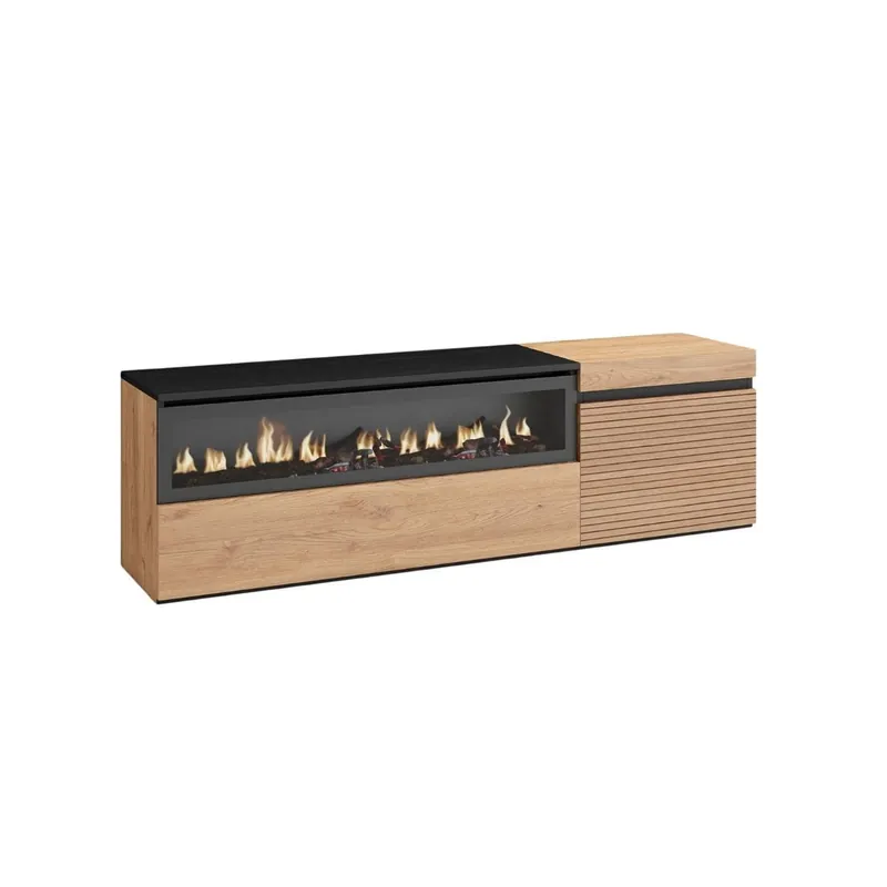 Mueble de TV Neos listones con chimenea izquierda natural/negro 45x152,5x34,6 cm - Muebles