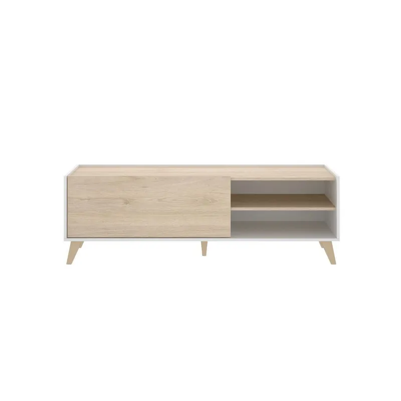 Mueble de TV Ness puerta abatible y 2 compartimentos blanco/natural 47x155x43 cm - Muebles
