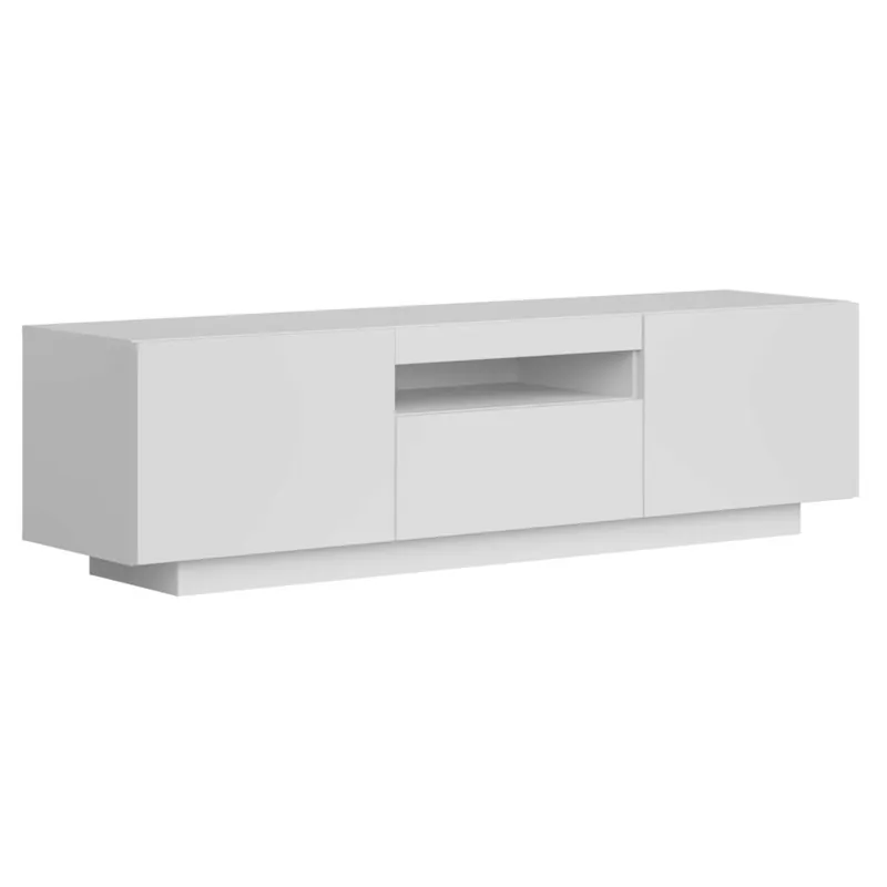 Mueble de TV Sami para Salón Estilo Contemporáneo en Color Blanco con 1 Cajón, 2 Puertas y Hueco Abierto al Centro 150x41.6x37.3 cm - Muebles