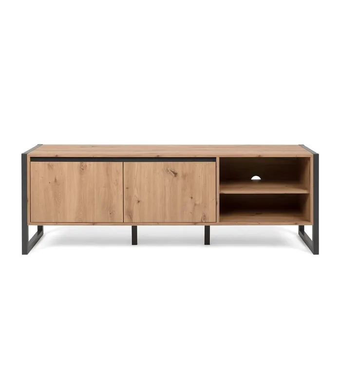 Mueble de TV 2 puertas y 2 baldas 160 cm - Acabado madera clara